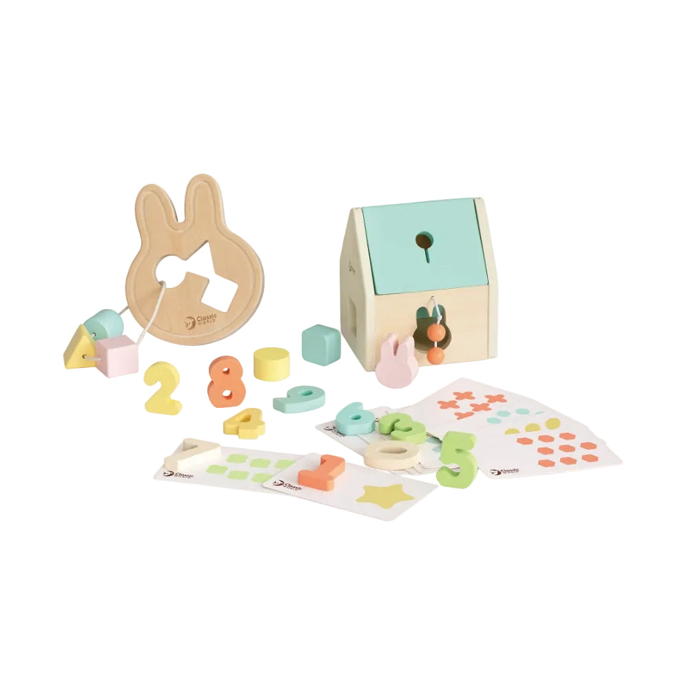 Set cadou educativ din lemn pentru copii - Hello Box 12M+ - Classic World
