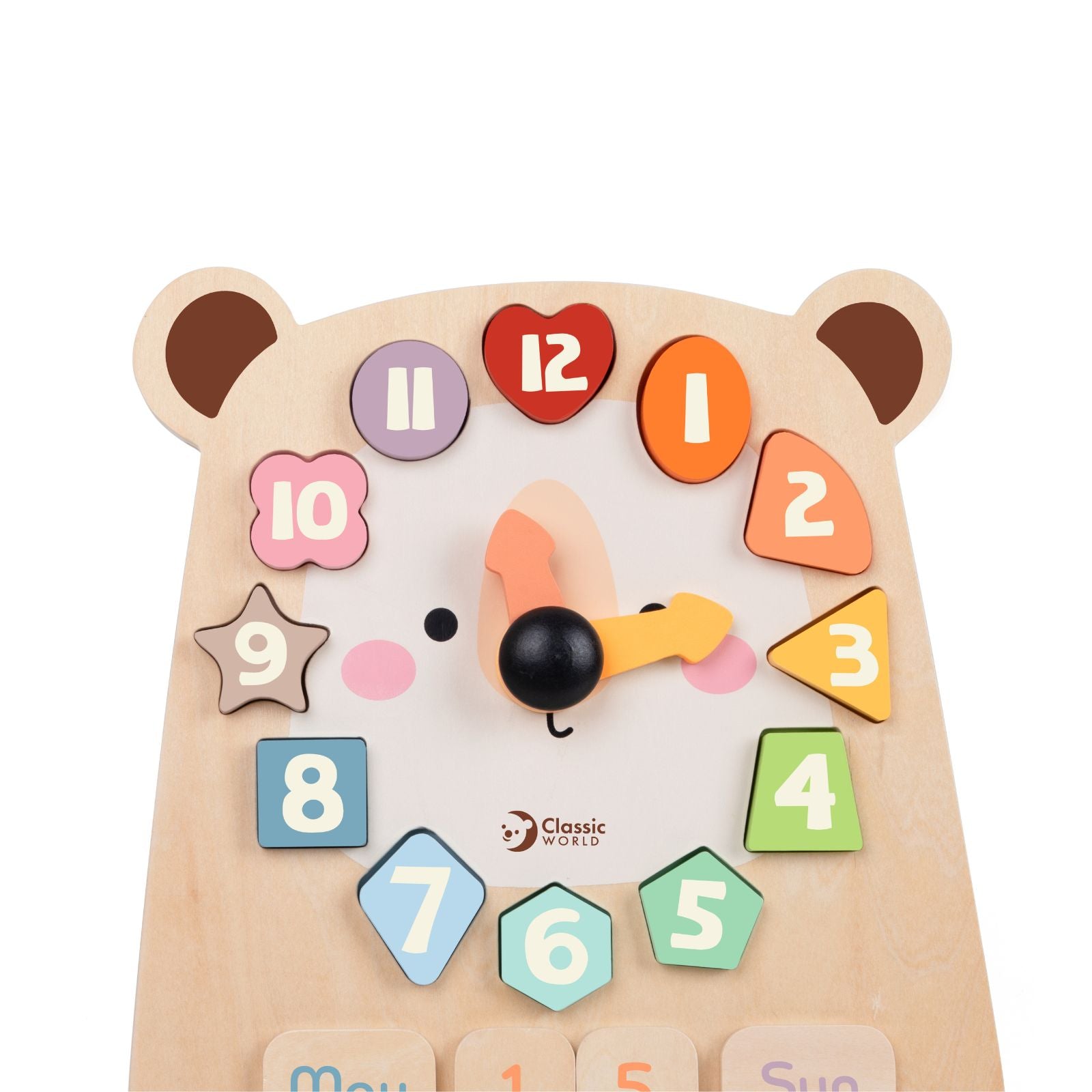 Ceas educativ din lemn cu cifre și forme - Tic-Tac Bear - Classic World