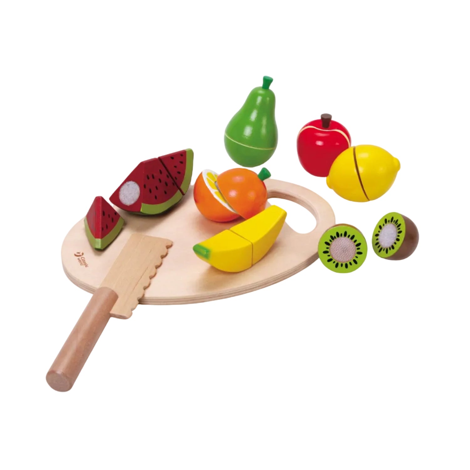 Set Cutting Fruit Classic World 2824 - vedere frontală cu toate fructele pe placă de tocat
