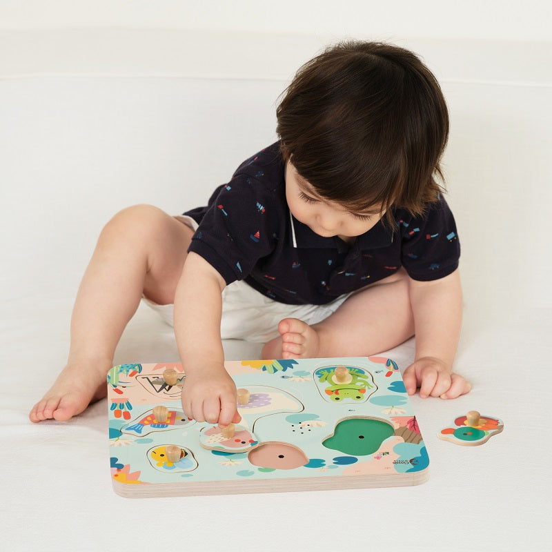 Puzzle sonor din lemn - Pond Animals - Classic World