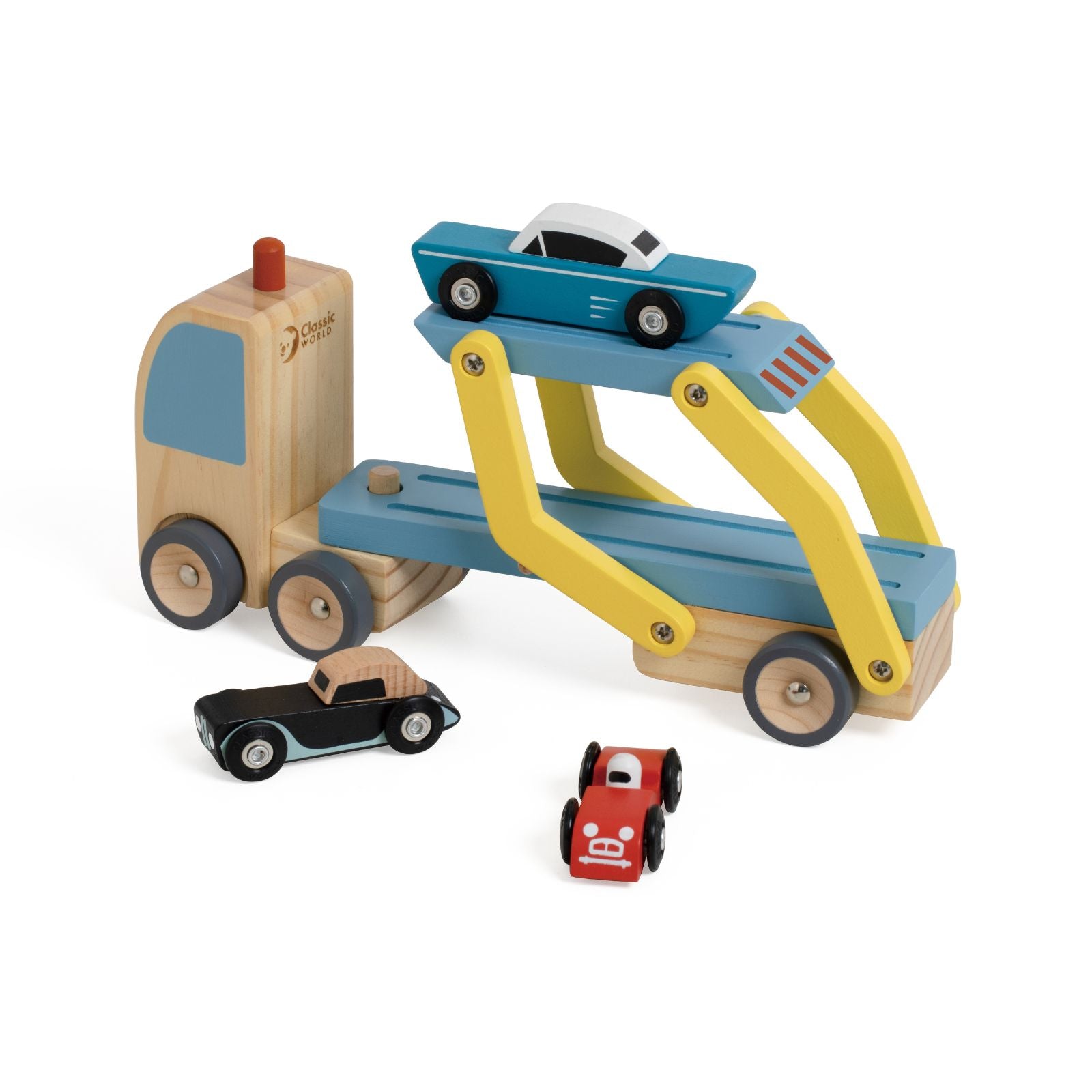 Set de joacă din lemn, Camion cu Platformă și Mașinuțe - Car Transporter Truck - Classic World