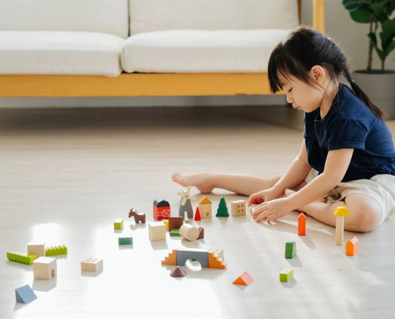 Blocuri din lemn pentru construit - Countryside - Plan Toys