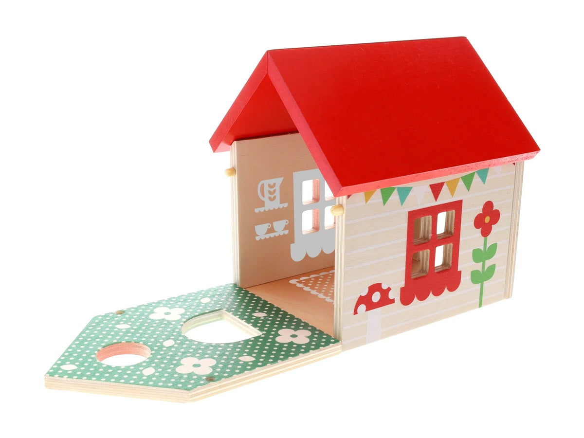 Panoul frontal detașabil al căsuței Mouse House, cu grădină ilustrată pe interior