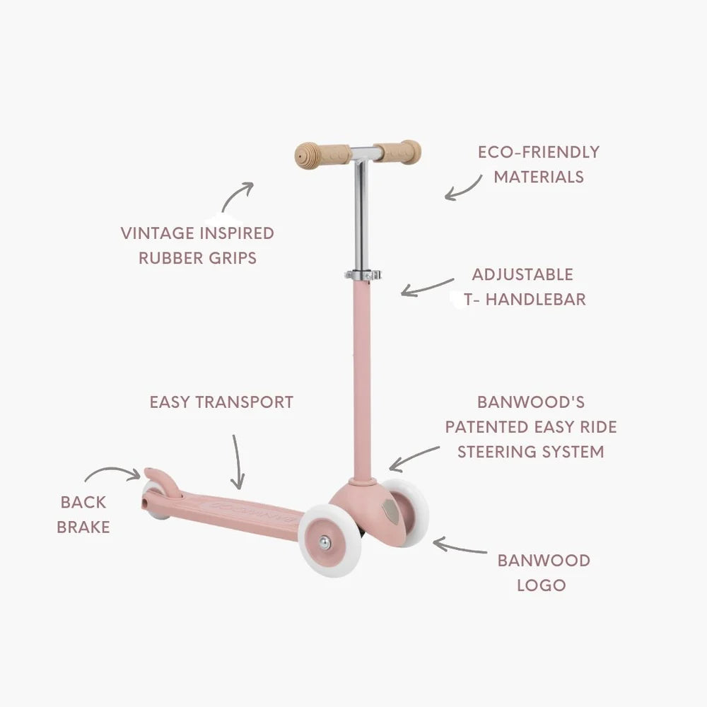 Trotinetă ECO - 3 roți, înălțime reglabilă - Dusty Rose - BANWOOD