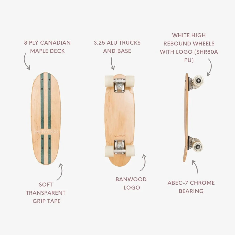 Skateboard din lemn, roți soft - Green - BANWOOD