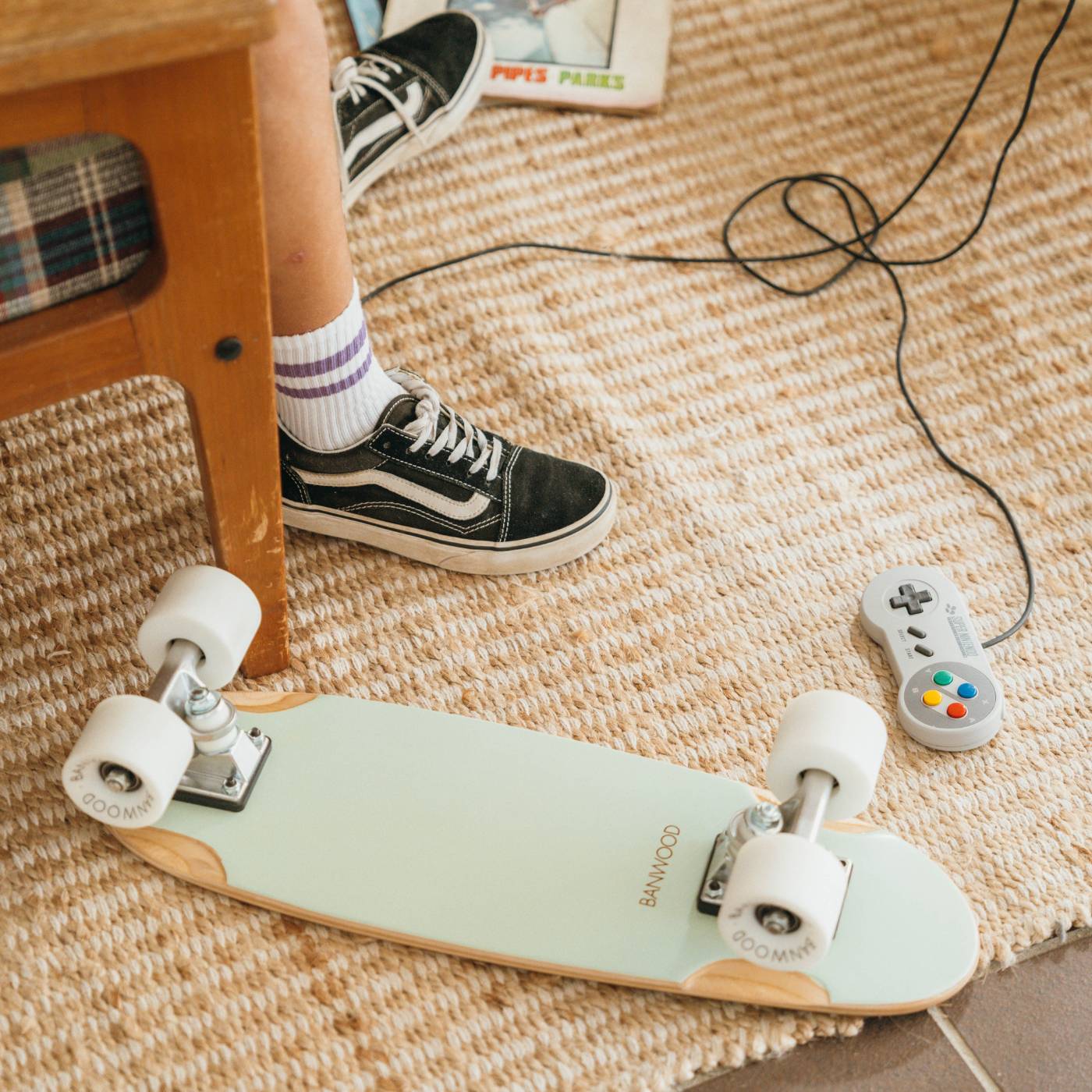 Skateboard din lemn, roți soft - Mint - BANWOOD