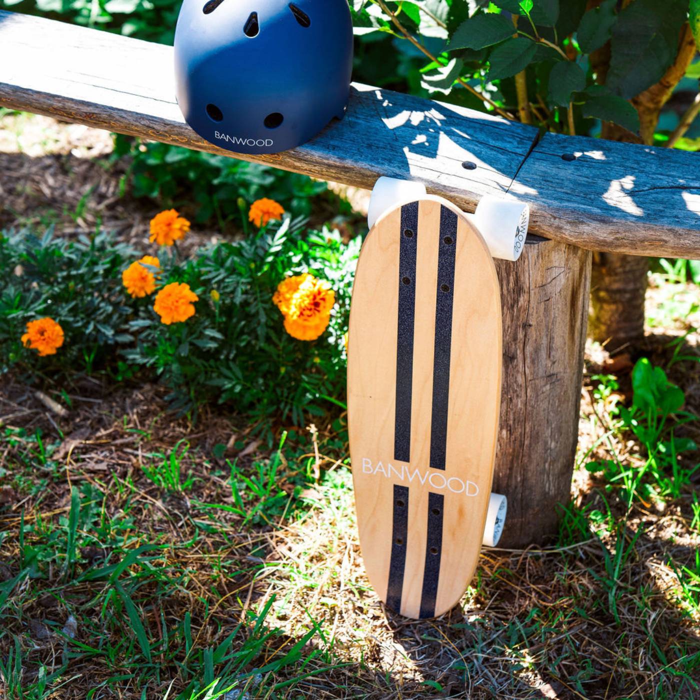 Skateboard din lemn, roți soft - Navy - BANWOOD