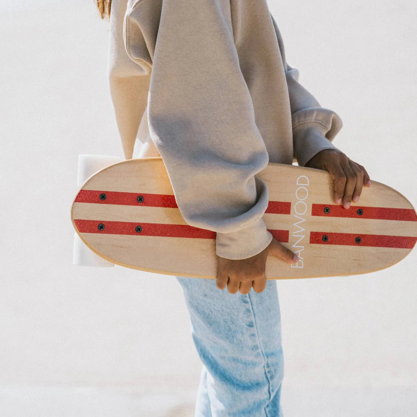 Skateboard din lemn, roți soft - Red - BANWOOD