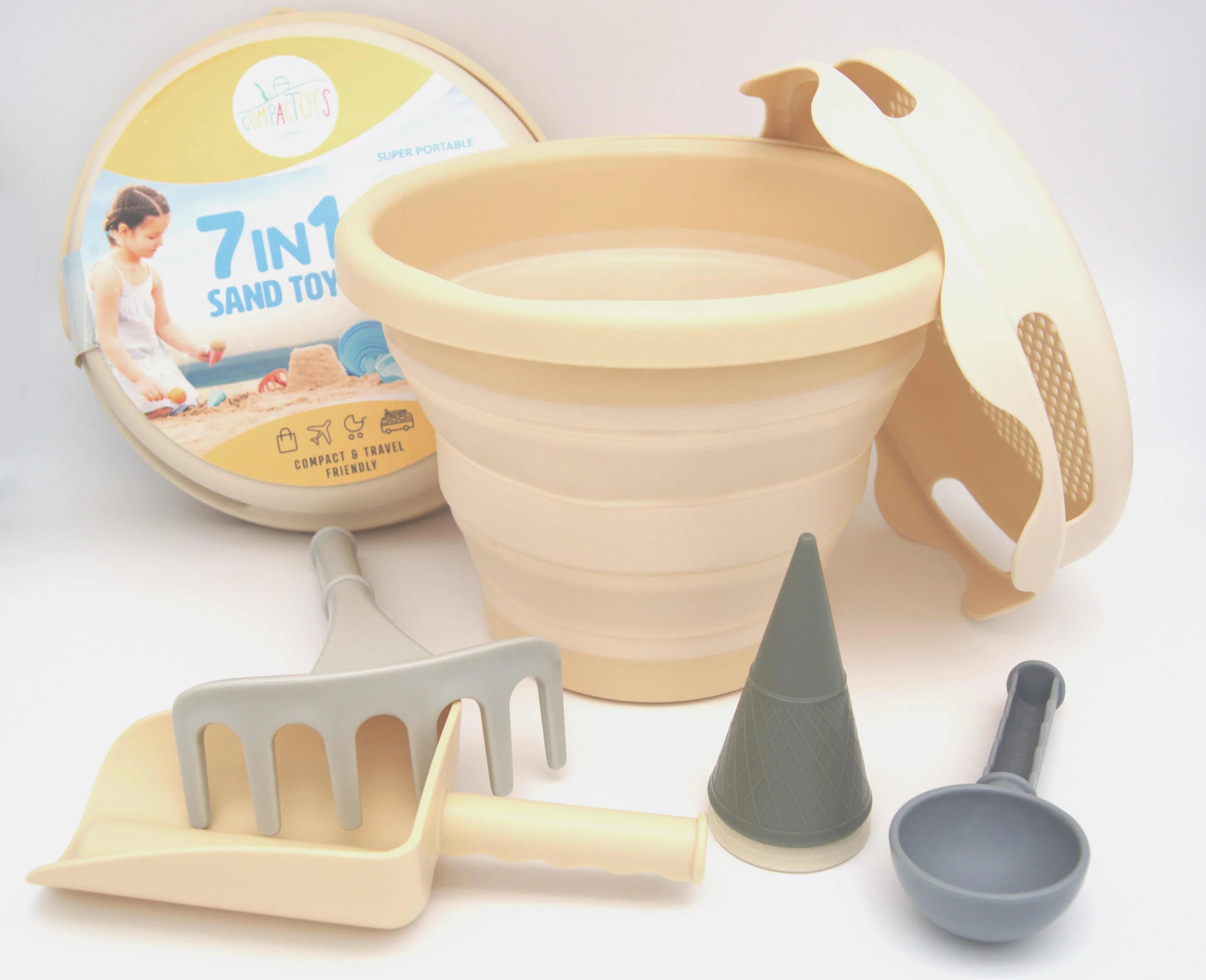 Set pliabil cu jucarii de plaja, 7 piese - Beige - compacToys