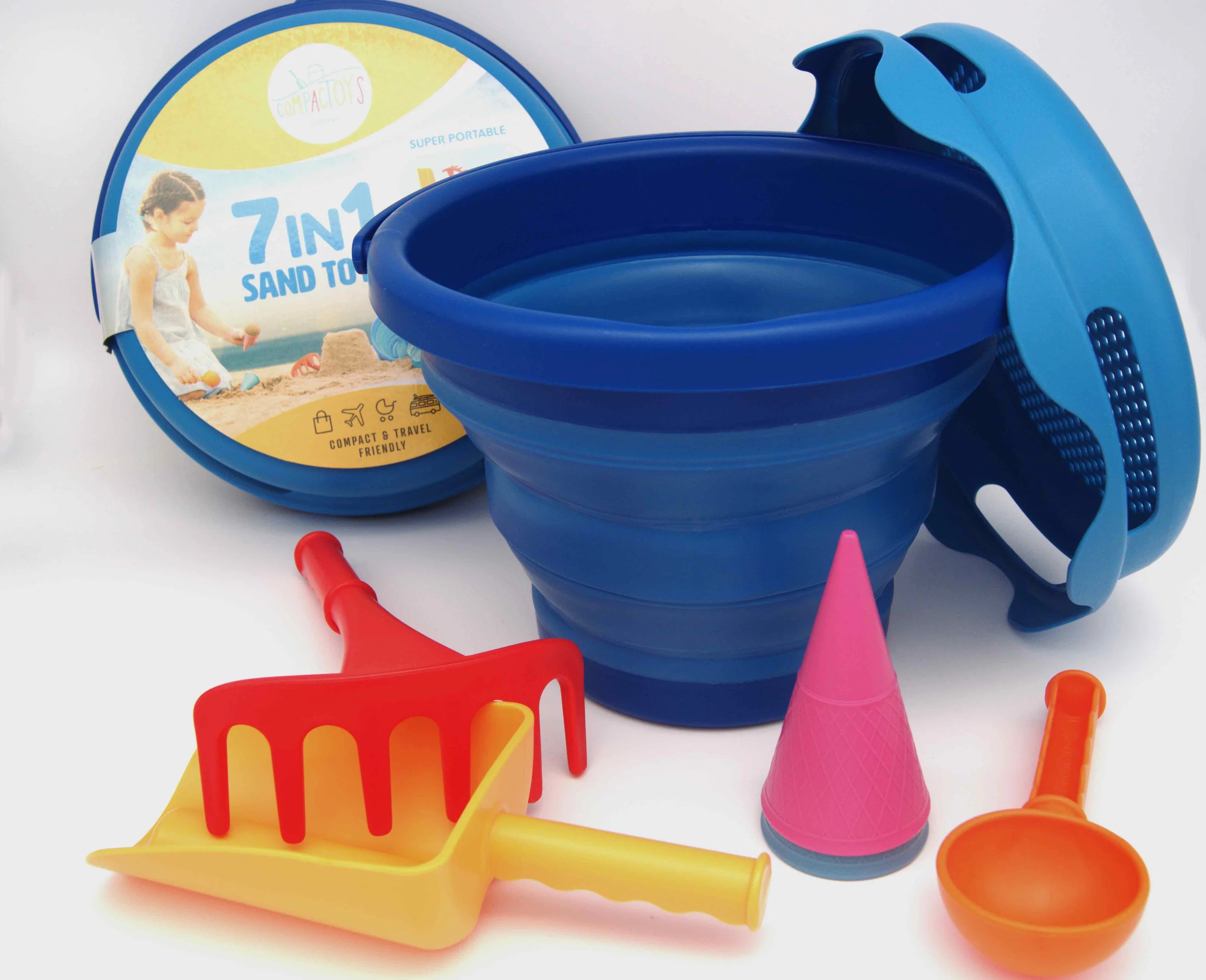 Set pliabil cu jucarii de plaja, 7 piese - Blue - compacToys