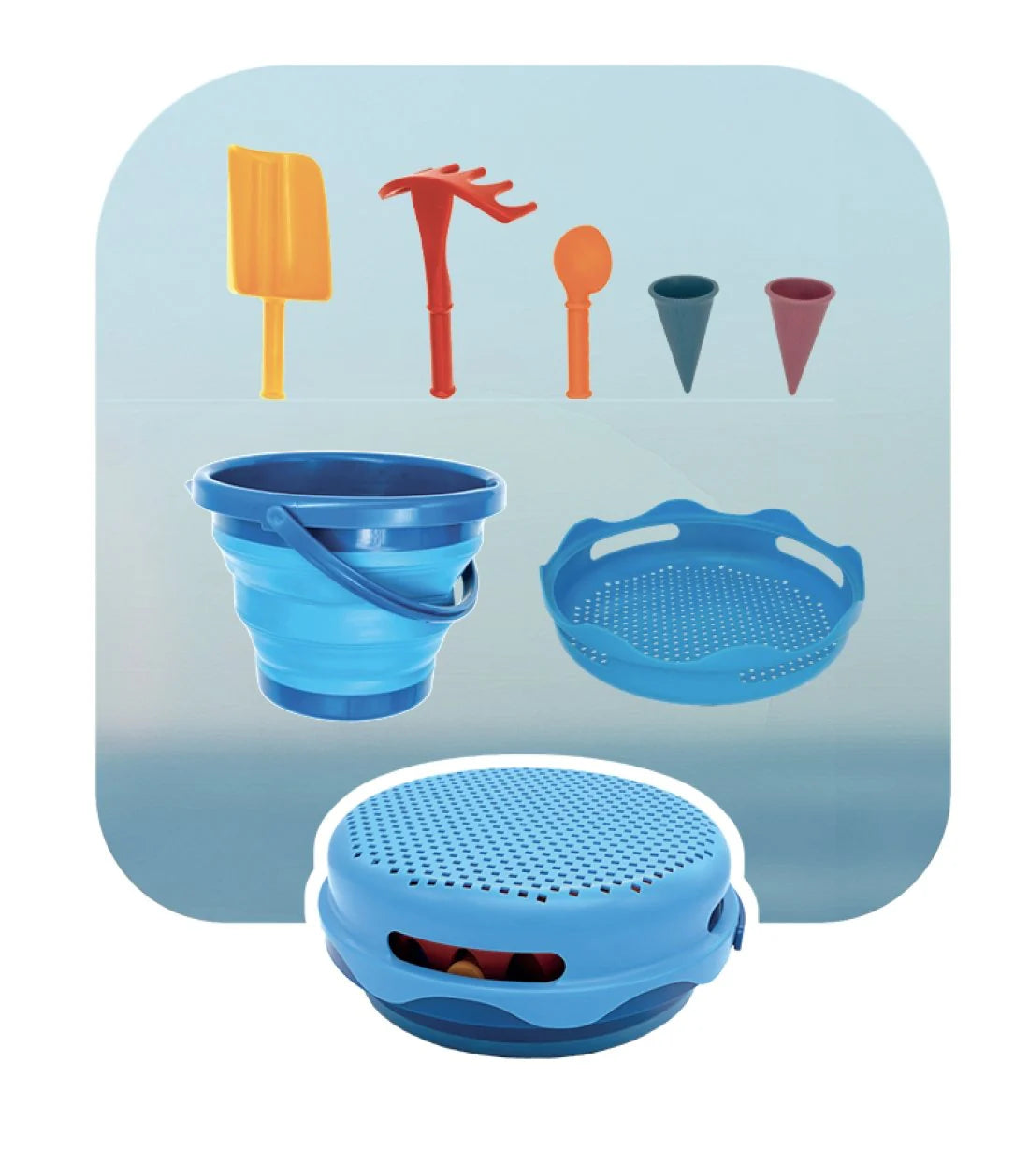 Set pliabil cu jucarii de plaja, 7 piese - Blue - compacToys