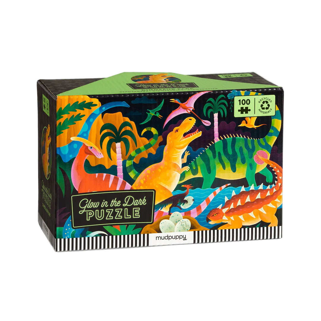 Puzzle fosforescent, 100 piese - Dinosaur Park, Glow in the Dark - Mudpuppy