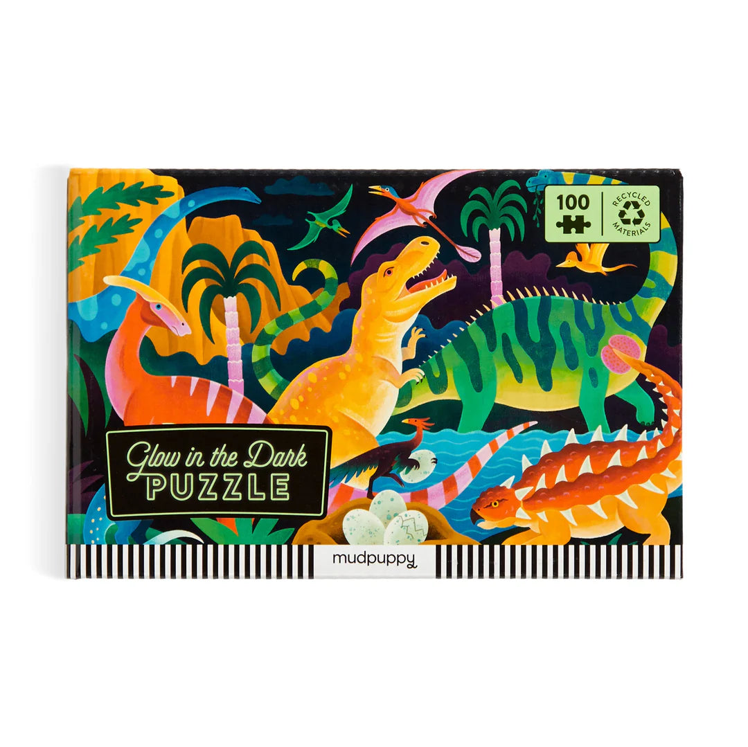 Puzzle fosforescent, 100 piese - Dinosaur Park, Glow in the Dark - Mudpuppy