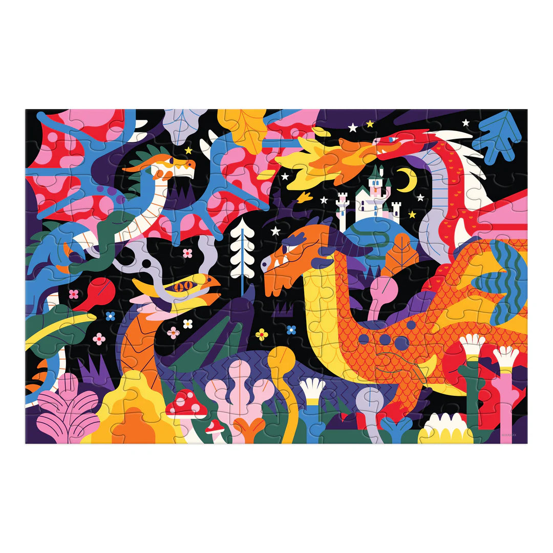 Puzzle fosforescent, 100 piese - Dragons, Glow in the Dark - Mudpuppy