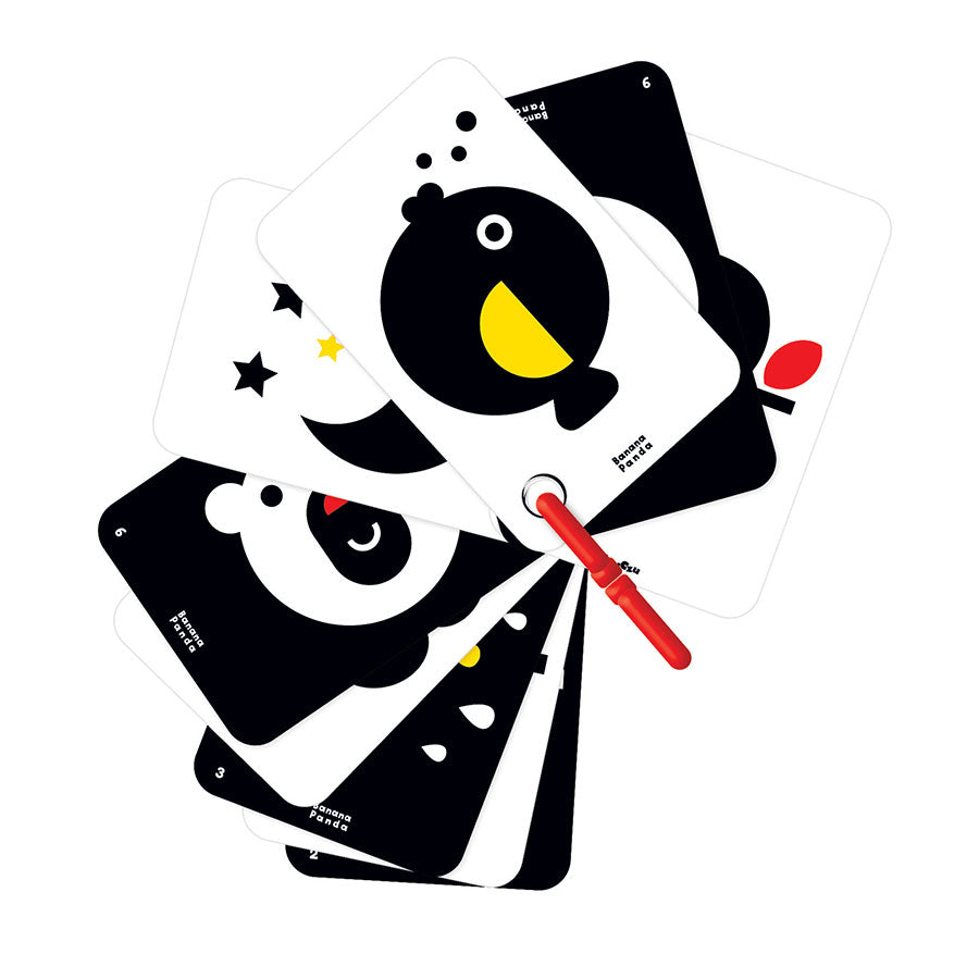 Cartonase pe inel pentru bebe, de la 0 luni - High Contrast - Banana Panda