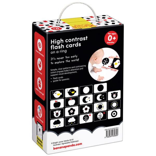 Cartonase pe inel pentru bebe, de la 0 luni - High Contrast - Banana Panda