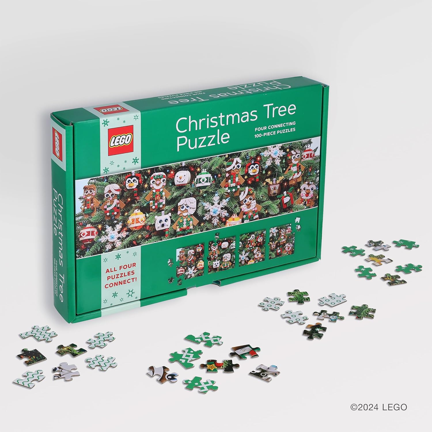 Puzzle colaborativ, 4 x 100 piese - Christmas Tree - LEGO