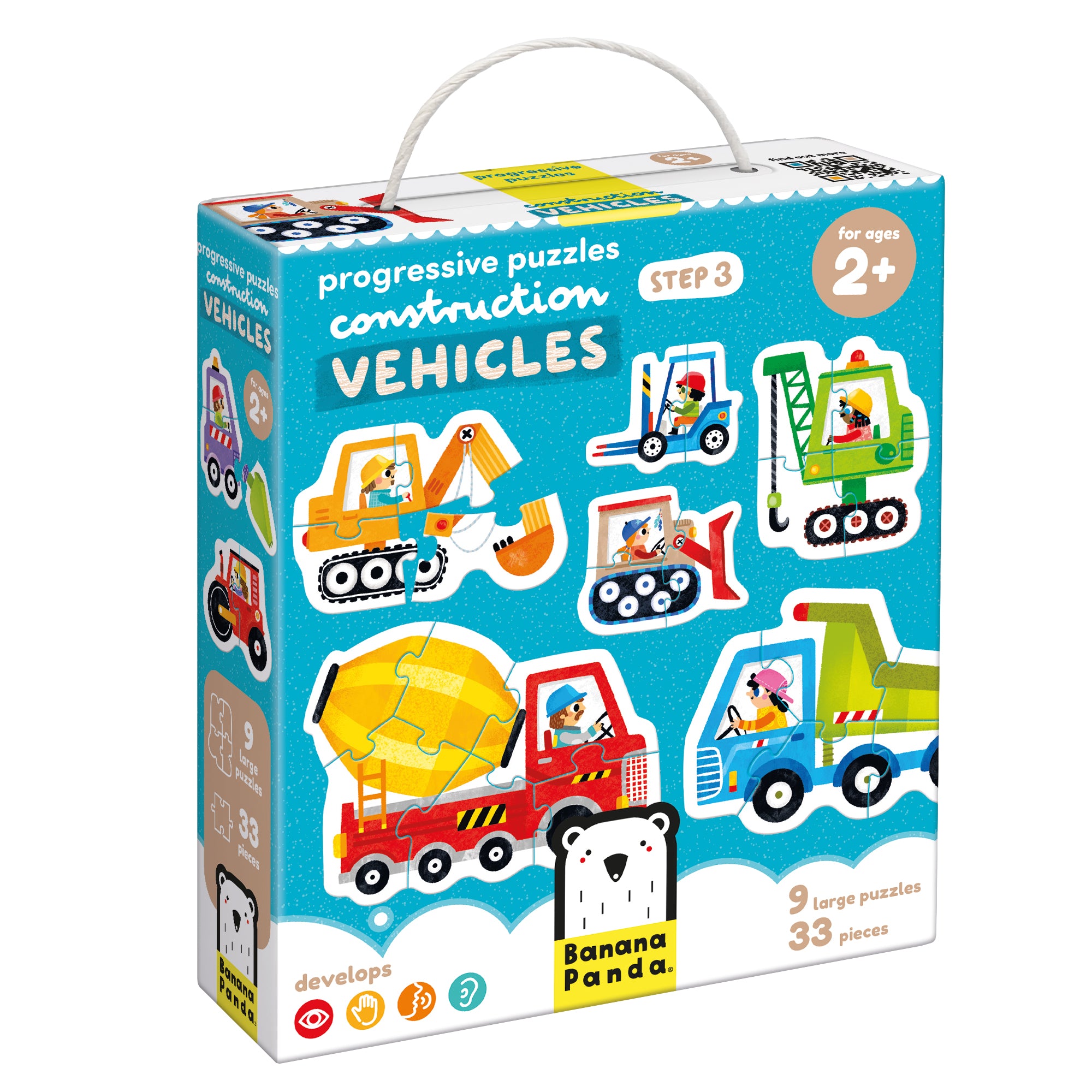 Puzzle progresiv, 9 in 1 - Construction Vehicles - Banana Panda