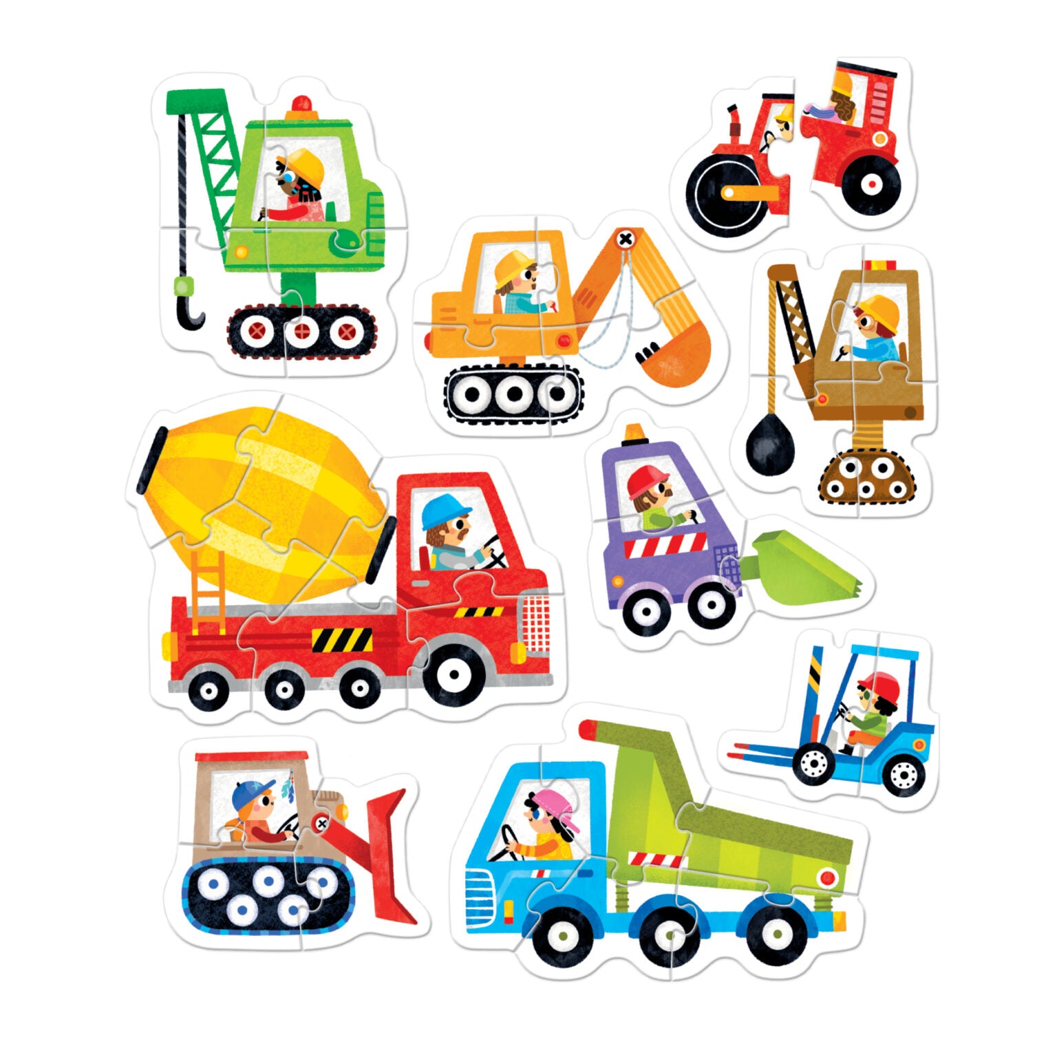Puzzle progresiv, 9 in 1 - Construction Vehicles - Banana Panda