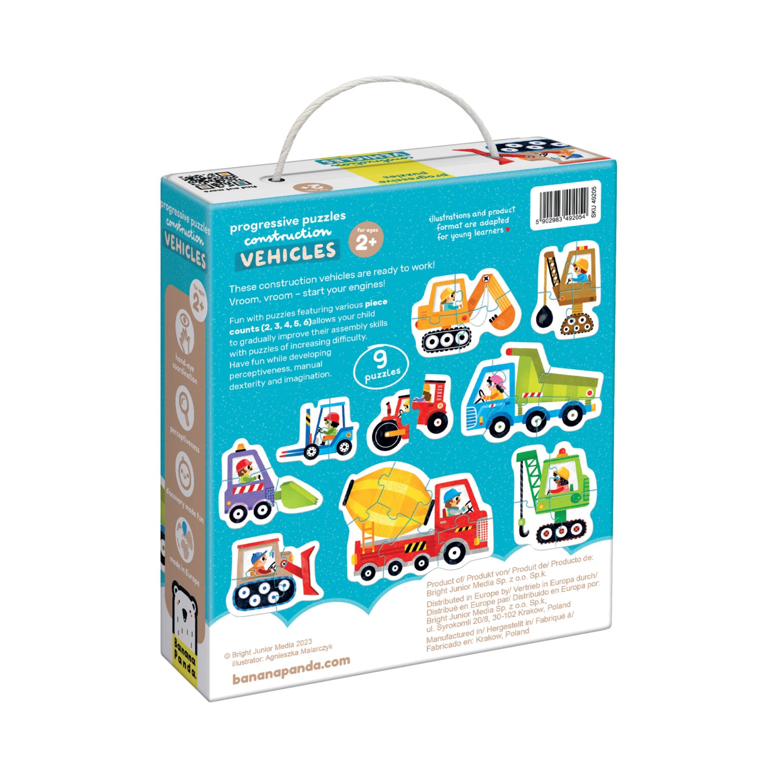 Puzzle progresiv, 9 in 1 - Construction Vehicles - Banana Panda