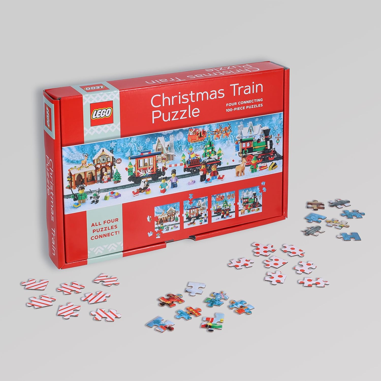 Puzzle colaborativ, 4 x 100 piese - Christmas Train - LEGO