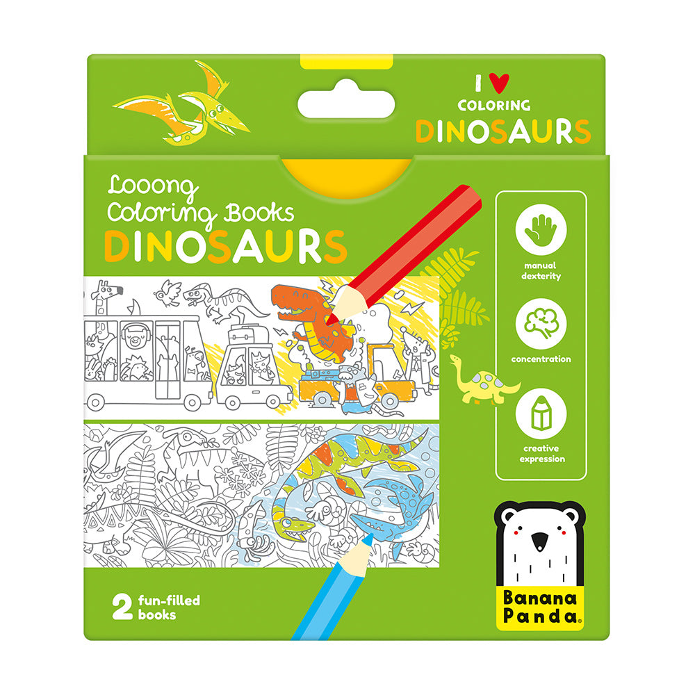 Carti luuungi pentru colorat, 2 buc - I Love Coloring Dinosaurs - Banana Panda