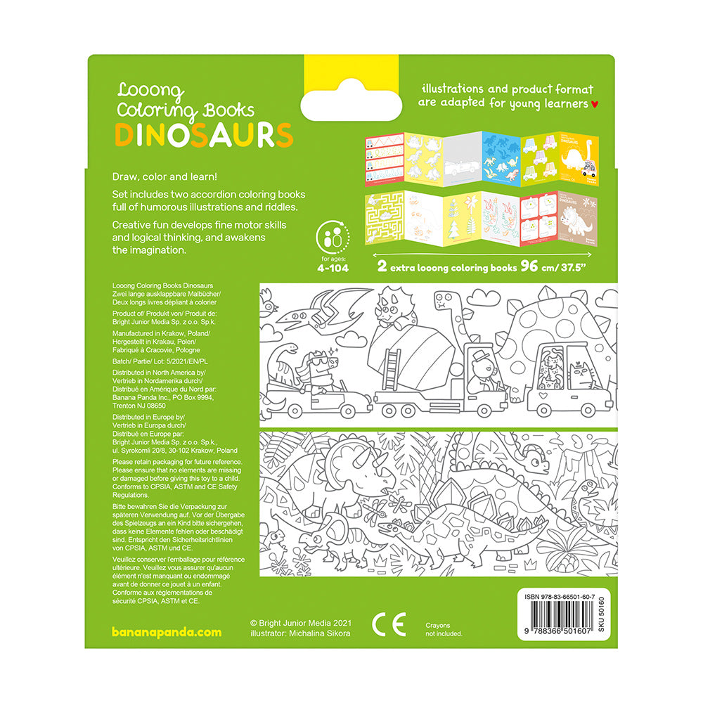 Carti luuungi pentru colorat, 2 buc - I Love Coloring Dinosaurs - Banana Panda