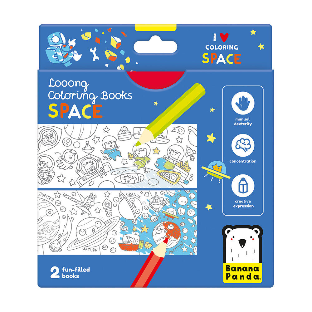 Carti luuungi pentru colorat, 2 buc - I Love Coloring Space - Banana Panda