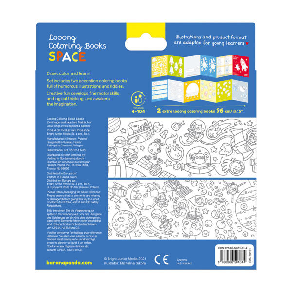 Carti luuungi pentru colorat, 2 buc - I Love Coloring Space - Banana Panda