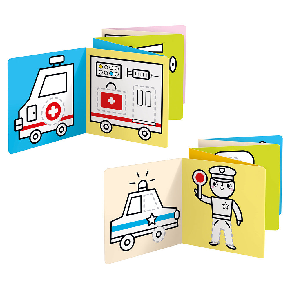 Carti luuungi pentru colorat, 2 buc - Vehicles at Work - Banana Panda