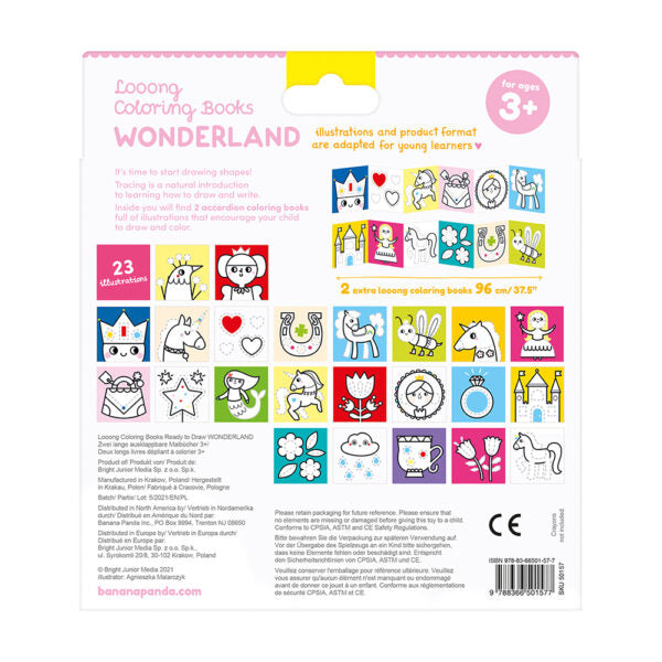 Carti luuungi pentru colorat, 2 buc - Ready to Draw Wonderland - Banana Panda