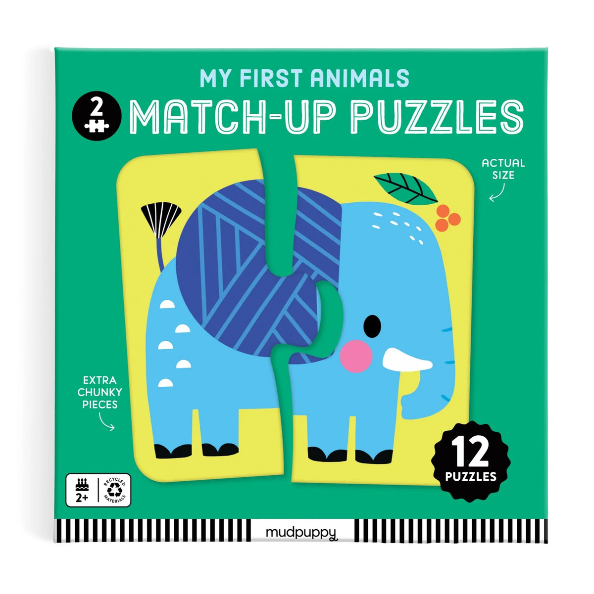 Fața cutiei My First Animals Mudpuppy cu puzzle ilustrat cu elefant