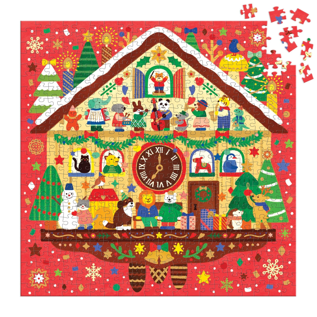 Puzzle Christmas Time aproape asamblat, cu piese desprinse în colțul din dreapta sus