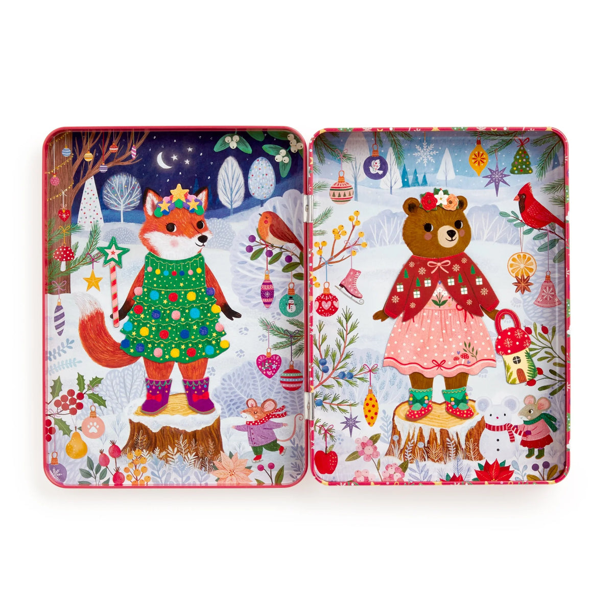 Vulpe în rochie de brad și urs în rochie roz, cu accesorii magnetice Merry Woodland