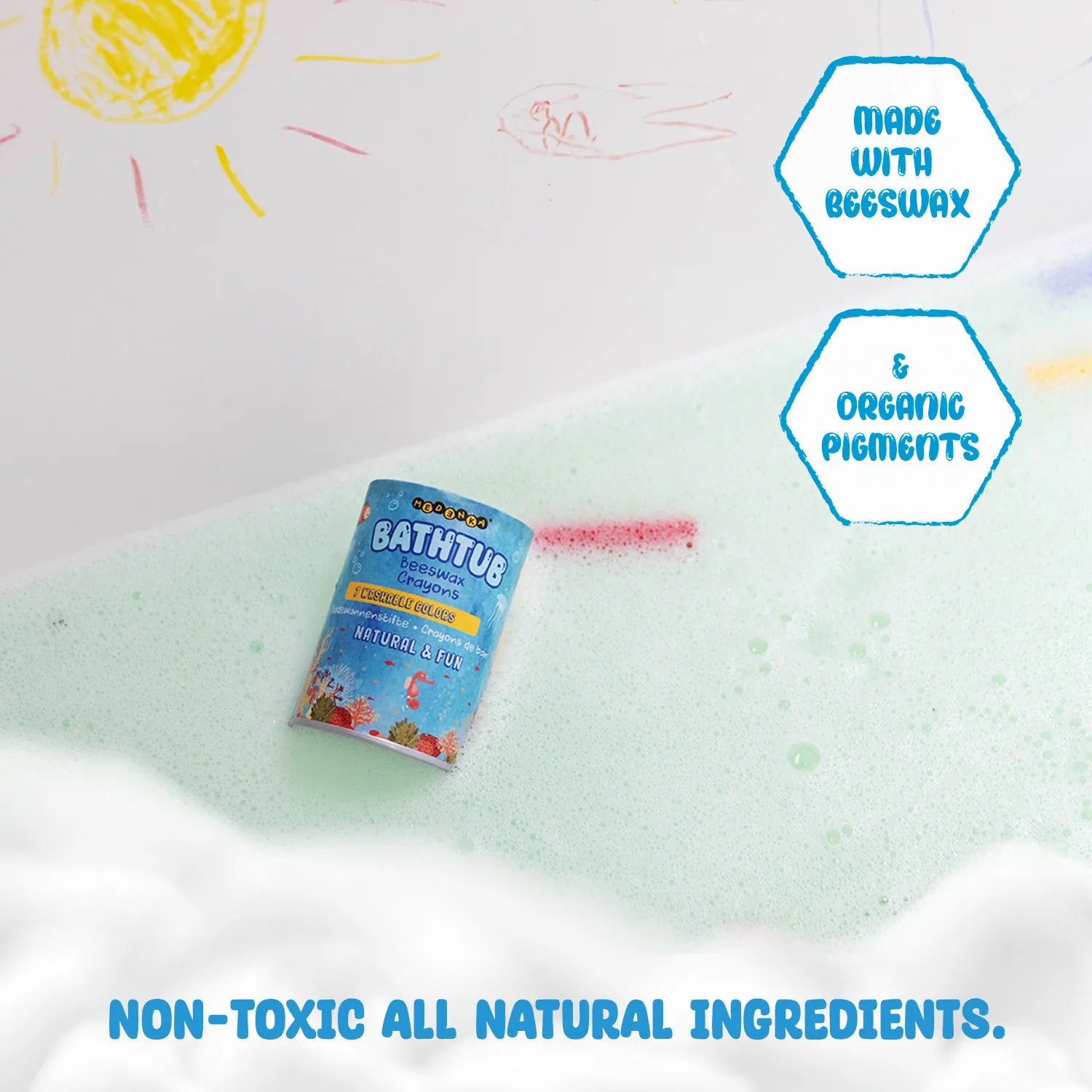 Creioane pentru baie din ceara de albine, 7 culori – Bathtub Crayons - Medenka