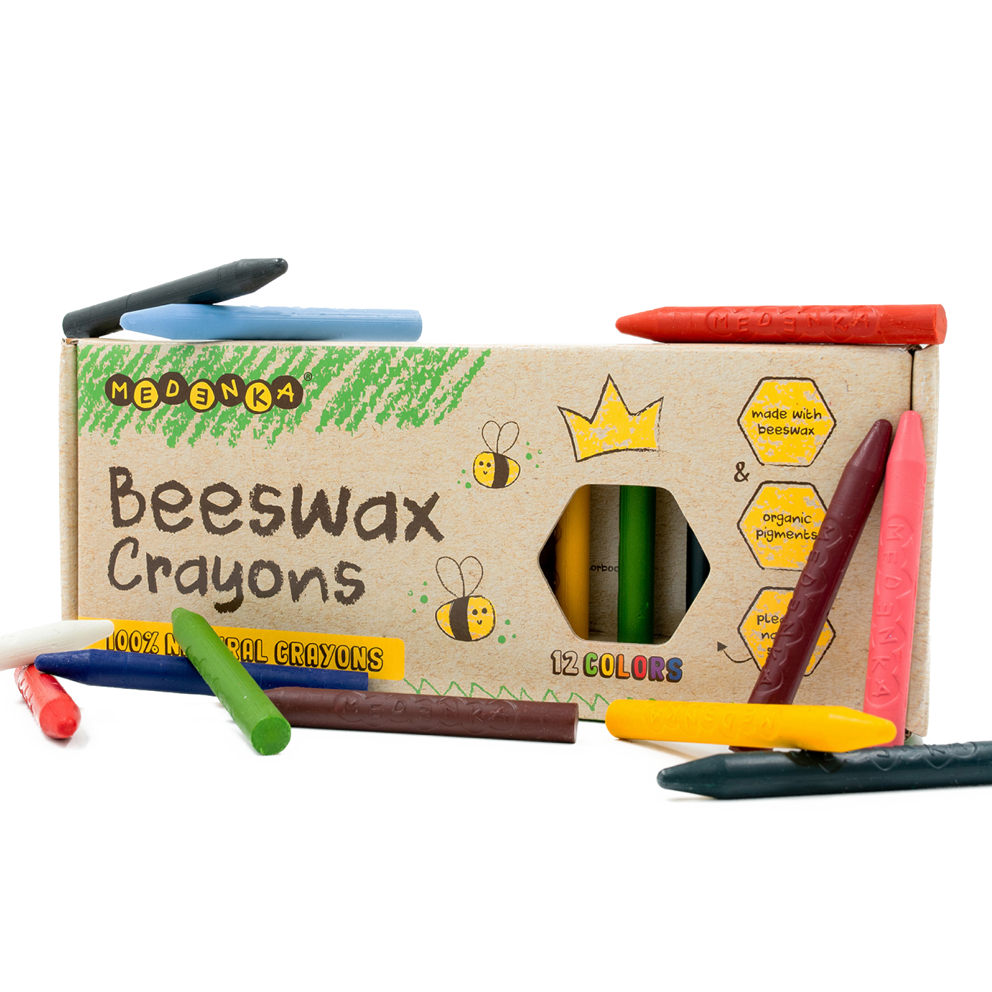Creioane subtiri din ceara de albine, 12 culori – Classic - Medenka