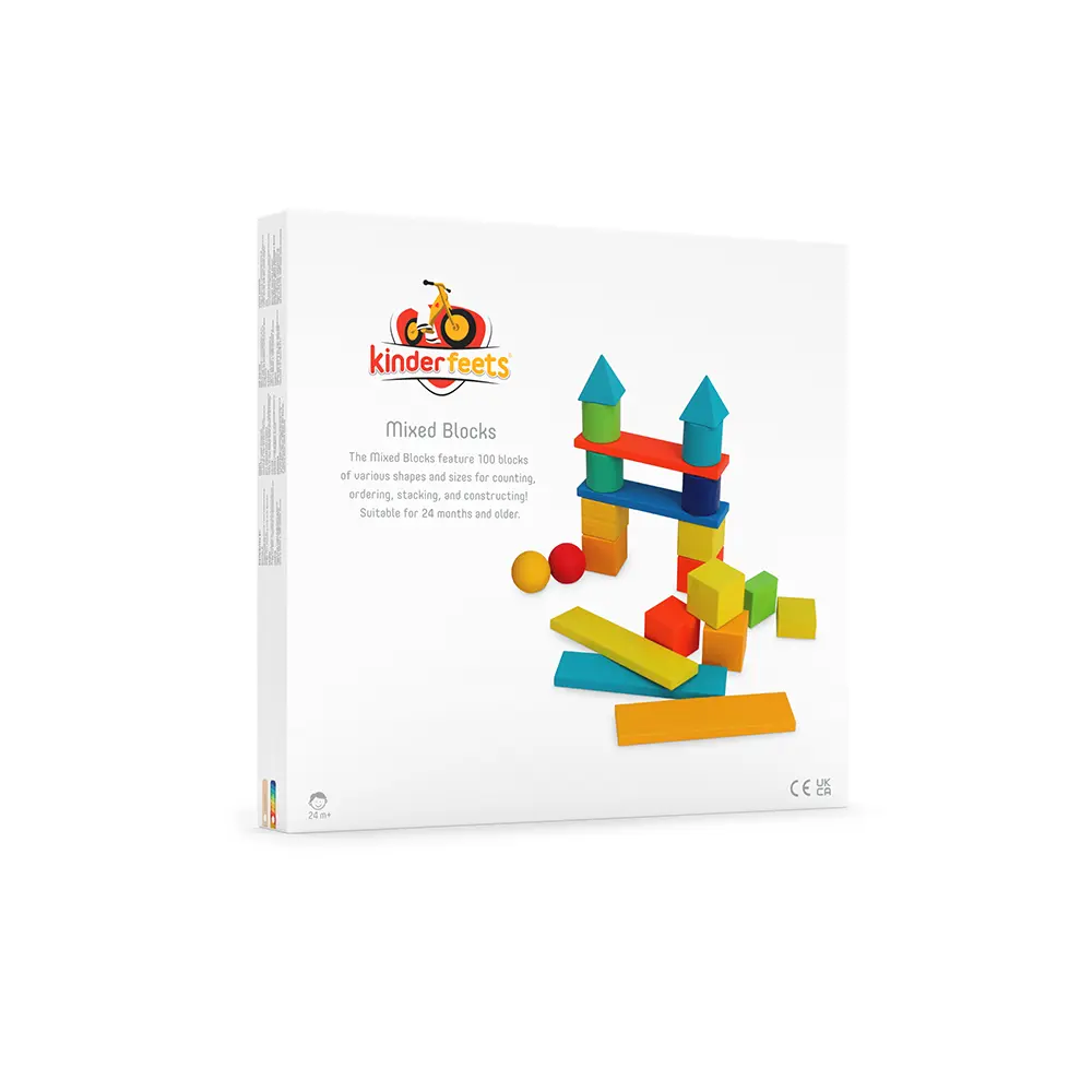 Blocuri din lemn, 100 piese - Mixed Rainbow - Kinderfeets