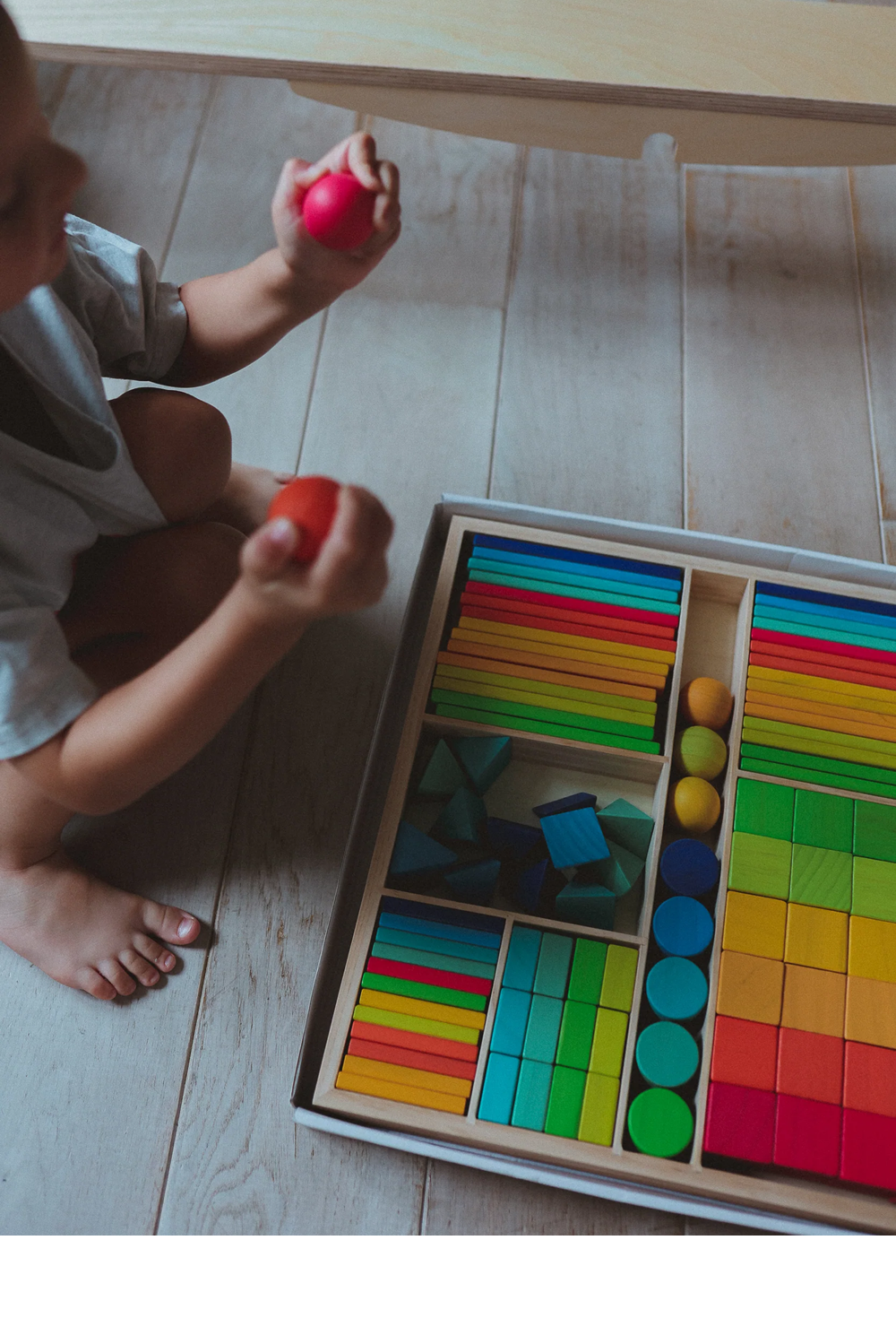 Blocuri din lemn, 100 piese - Mixed Rainbow - Kinderfeets