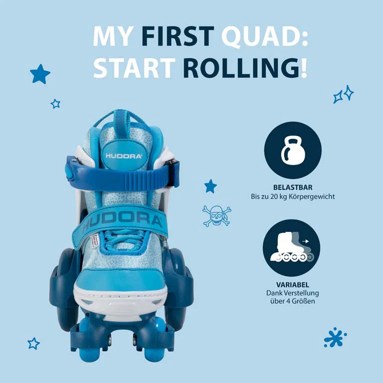 Patine cu rotile, marime reglabila 26 >> 29 - Cyan - HUDORA