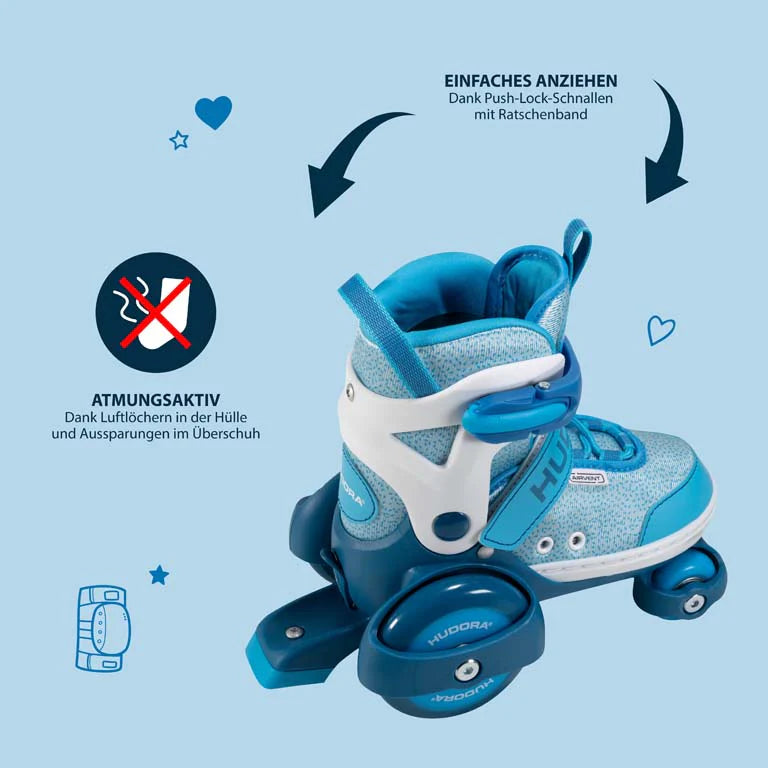 Patine cu rotile, marime reglabila 26 >> 29 - Cyan - HUDORA