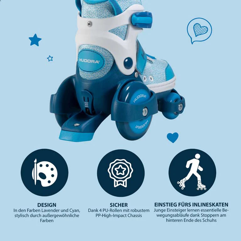 Patine cu rotile, marime reglabila 26 >> 29 - Cyan - HUDORA