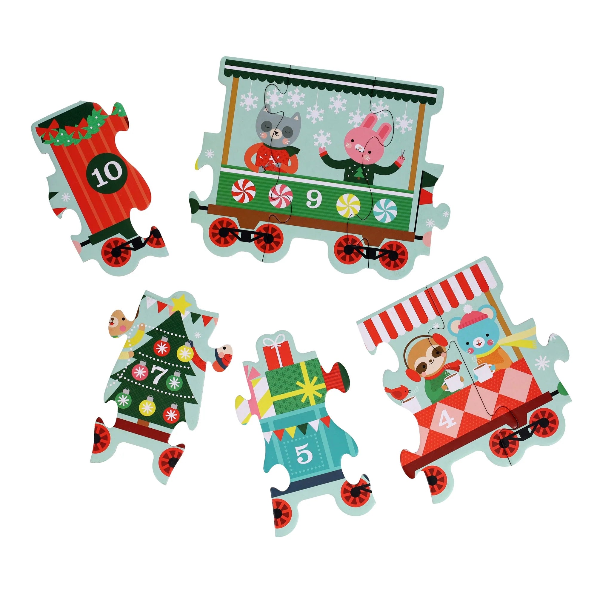 Puzzle luuung de podea, 30 piese - Christmas Train - Petit Collage