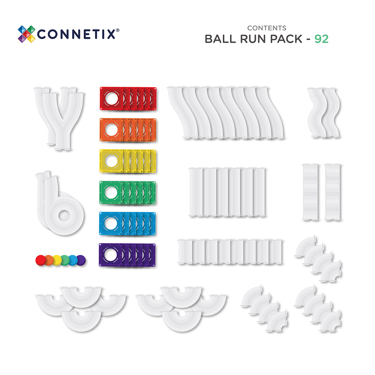 Set constructie magnetic, 92 piese – Rainbow Ball Run Pack – Connetix