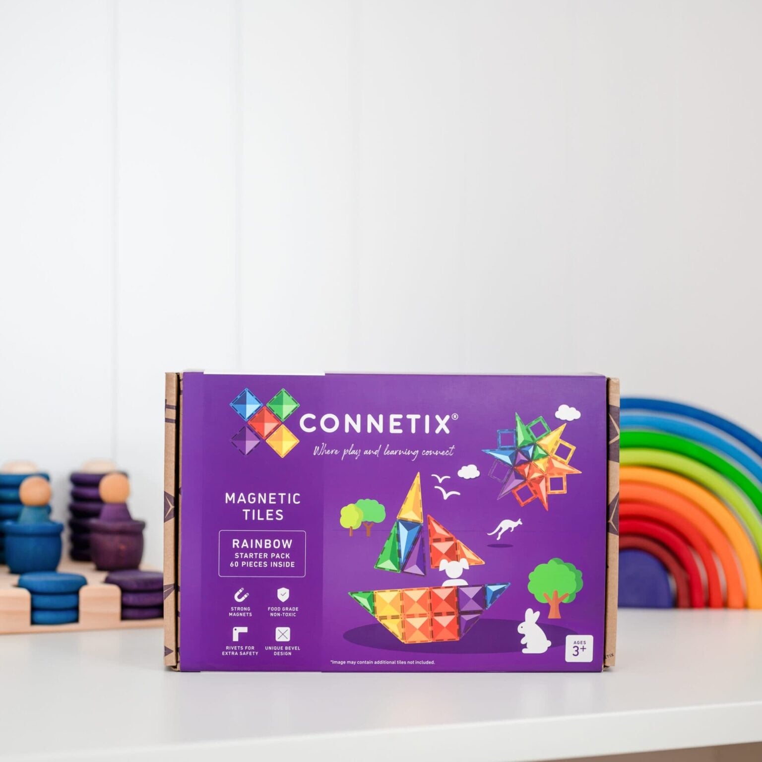 Set constructie magnetic, 60 piese - Rainbow Starter Pack – Connetix