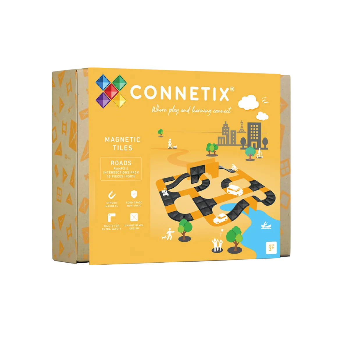 Set constructie magnetic, 16 piese – Ramps & Intersections Pack – Connetix