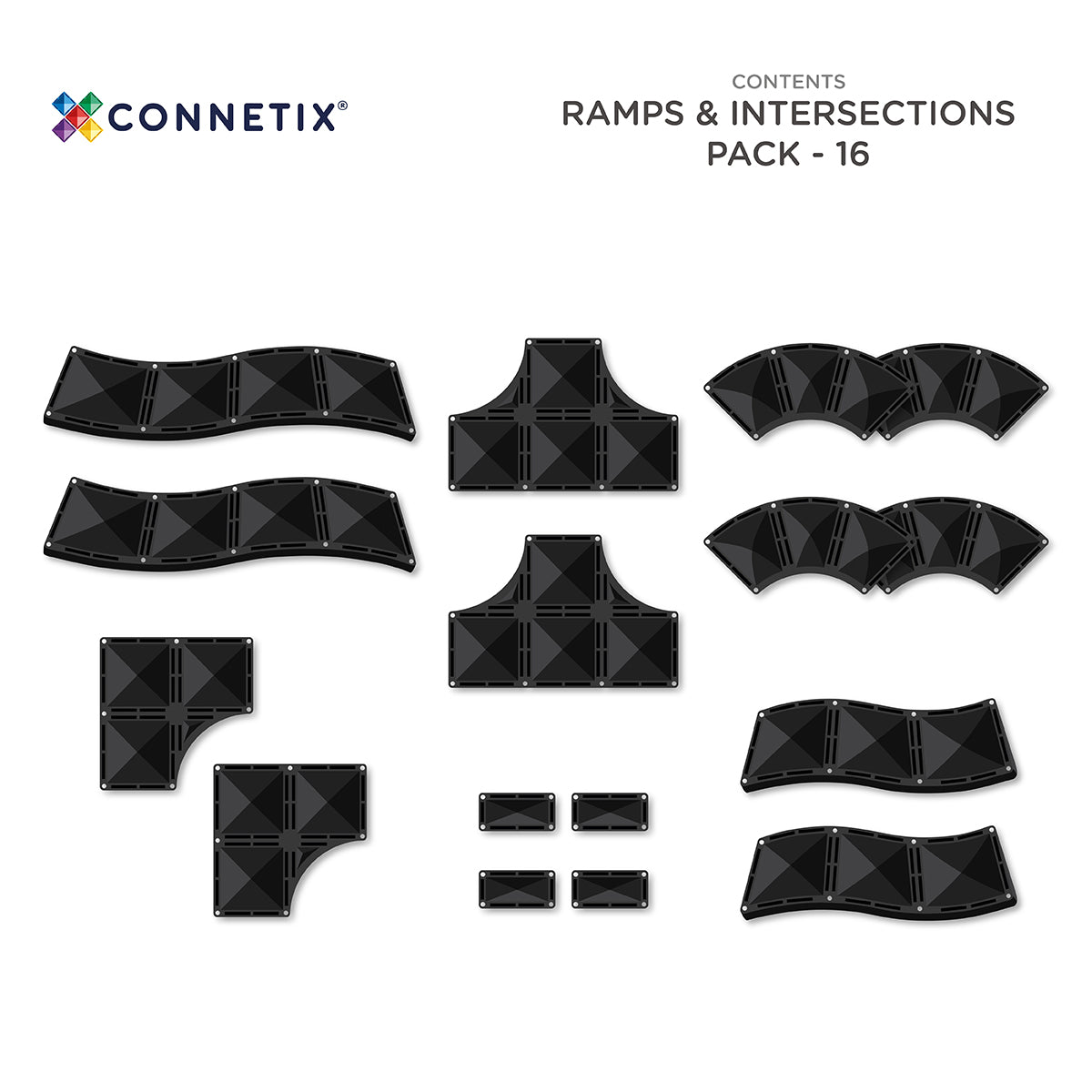 Set constructie magnetic, 16 piese – Ramps & Intersections Pack – Connetix