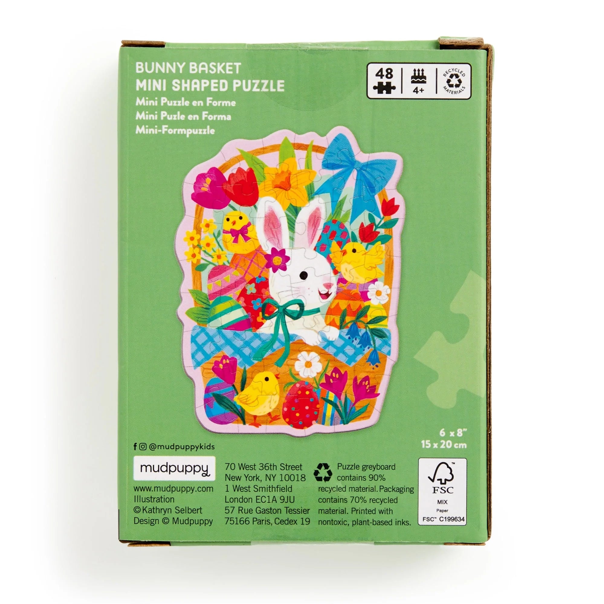 Mini Puzzle cu contur special, 48 piese - Bunny Basket - Mudpuppy
