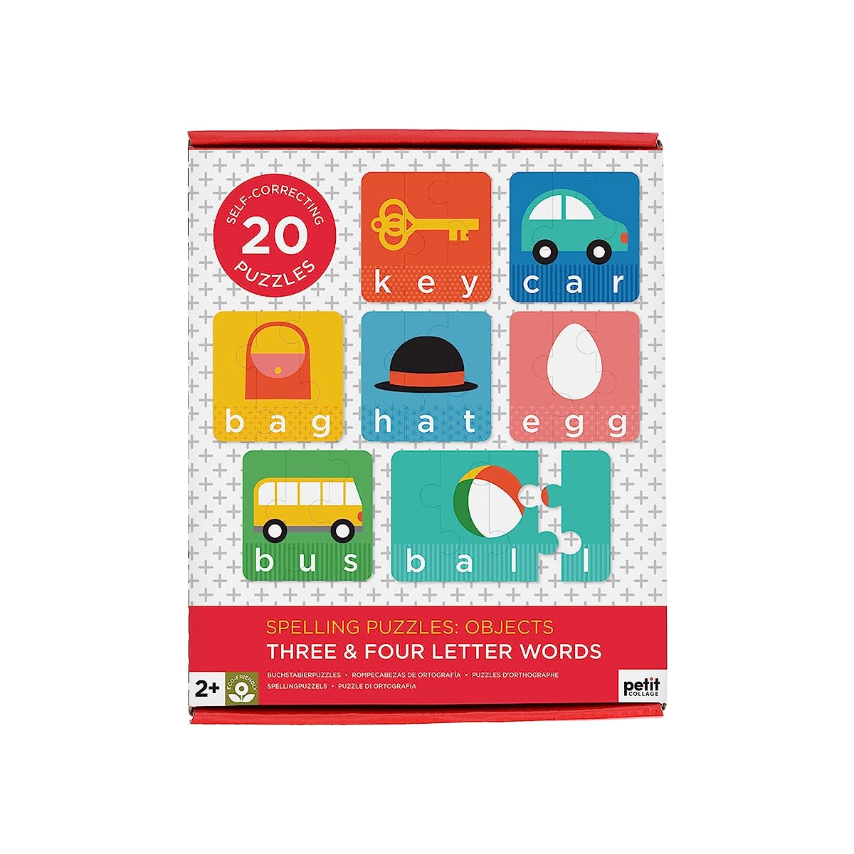 Puzzle de ortografie, 3-4 piese, 20 cuvinte - Obiecte - Petit Collage