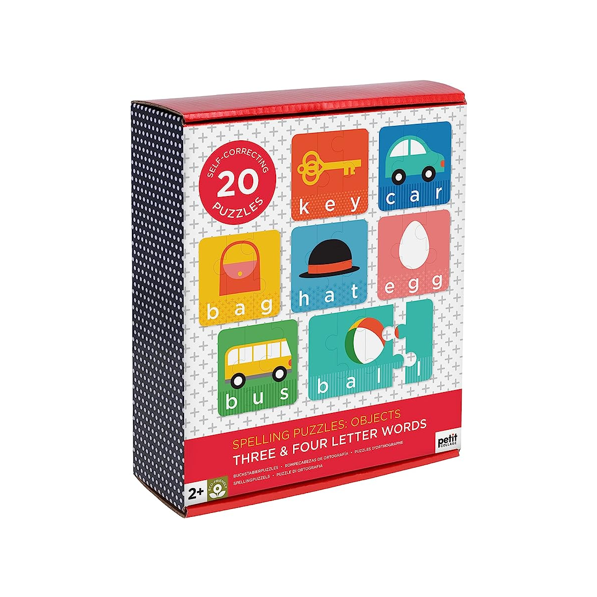 Puzzle de ortografie, 3-4 piese, 20 cuvinte - Obiecte - Petit Collage