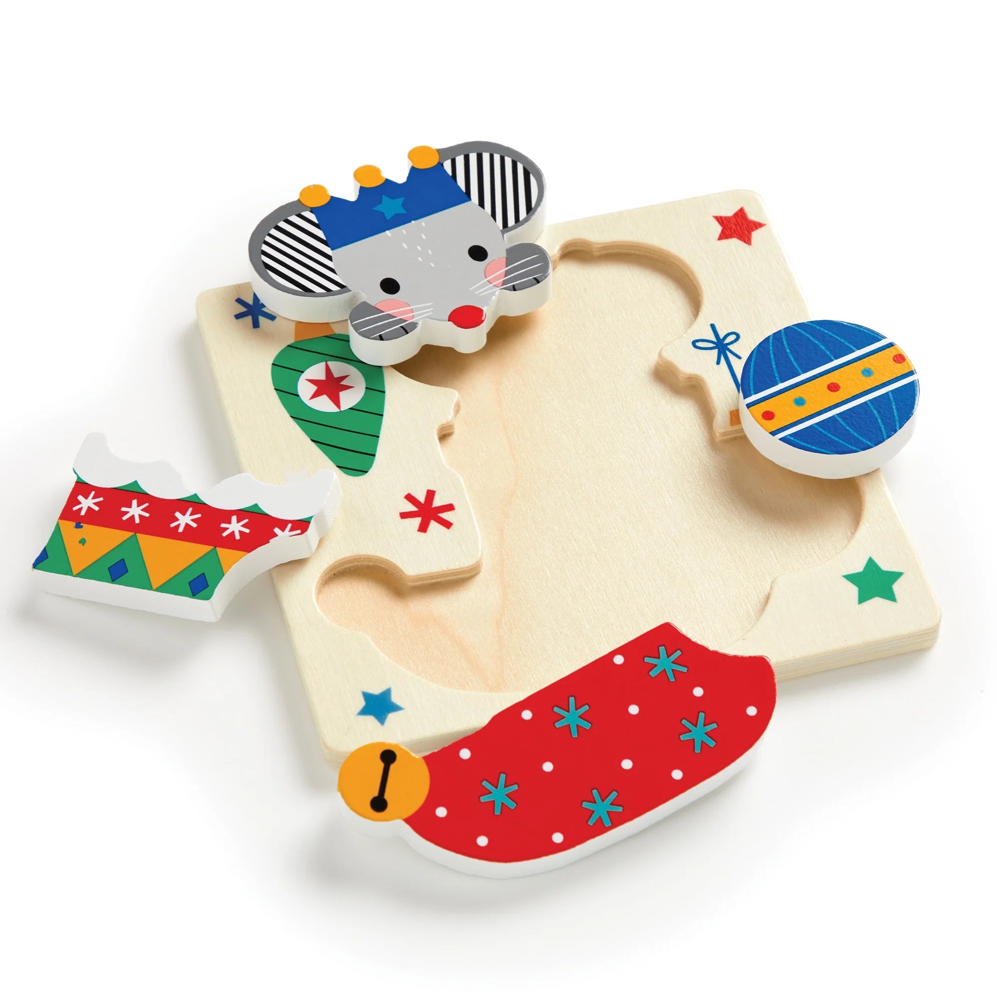 Set puzzle din lemn, 4 in 1 - Festive Friends - Mudpuppy